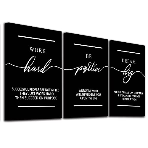 Motivational Wall Art - Inspirational Canvas Poster Prints Black Quotes