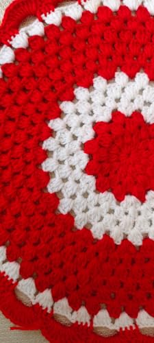 Image of Kavya Craft Present Woollen Handmade Crochet Table Mat /Thal posh (Red White, 14 inch)