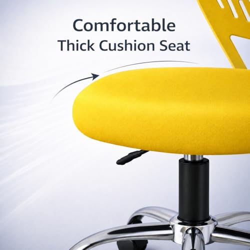 Image of Modern Ergonomic Office Chair, Yellow, Adjustable Height, Chrome Base, Mesh Back Design, Rolling Wheels, Task Seating