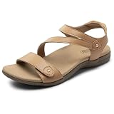 Rihero Orthopedic Sandals for Women Arch Support Comfortable Flat Sandals with Adjustable Strap for Summer Beach Walking Natural 9