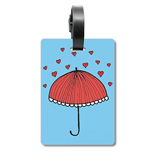 Étiquette valise voyage dentelle rouge et parapluie cœur pour bagage