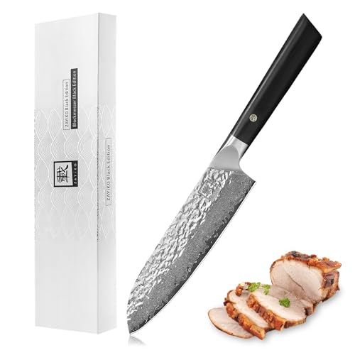 zayiko Kuro Damastmesser Santoku Messer 17 cm Klinge aus 67 Lagen mit VG-10 Kern I Damast...