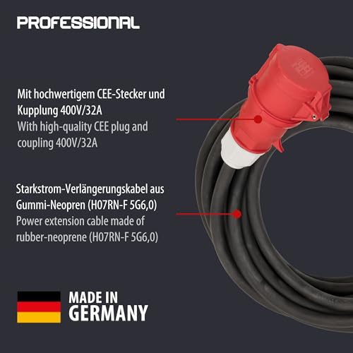 Brennenstuhl Professional CEE Verlängerungskabel IP44 (10m Kabel, H07RN-F 5G6,0, 400V/32A 5-polig mit CEE Stecker und Kupplung, für den Außenbereich IP44, Made in Germany) schwarz