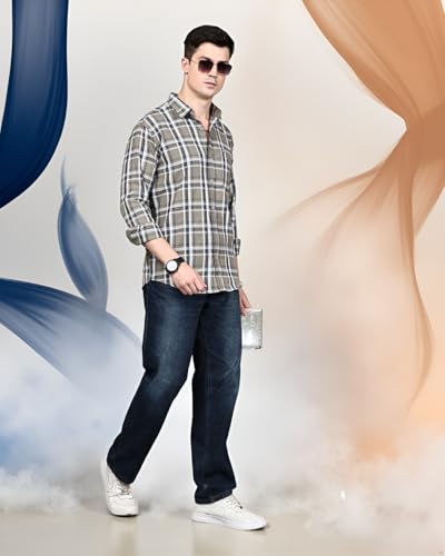 Image of Majestic Man Stylish Slim Fit Cotton Spread Collar Checked Casual Shirt for Men