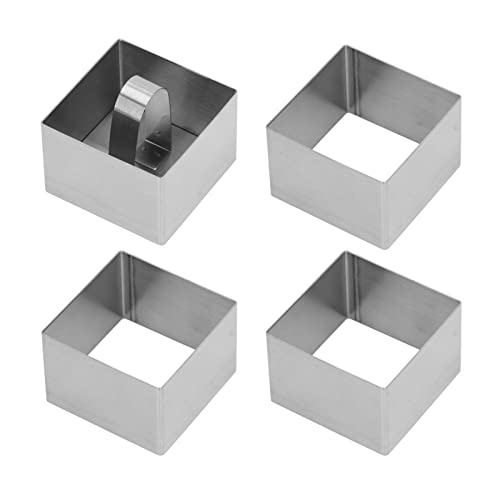 Moule à Anneau à Gâteau Carré, 4 Pièces Moule à Dessert en Acier Inoxydable Anneaux de Cuisson des Aliments pour la Cuisson de la Pâtisserie Gâteau en Mousse 1 Pièces Couvercle