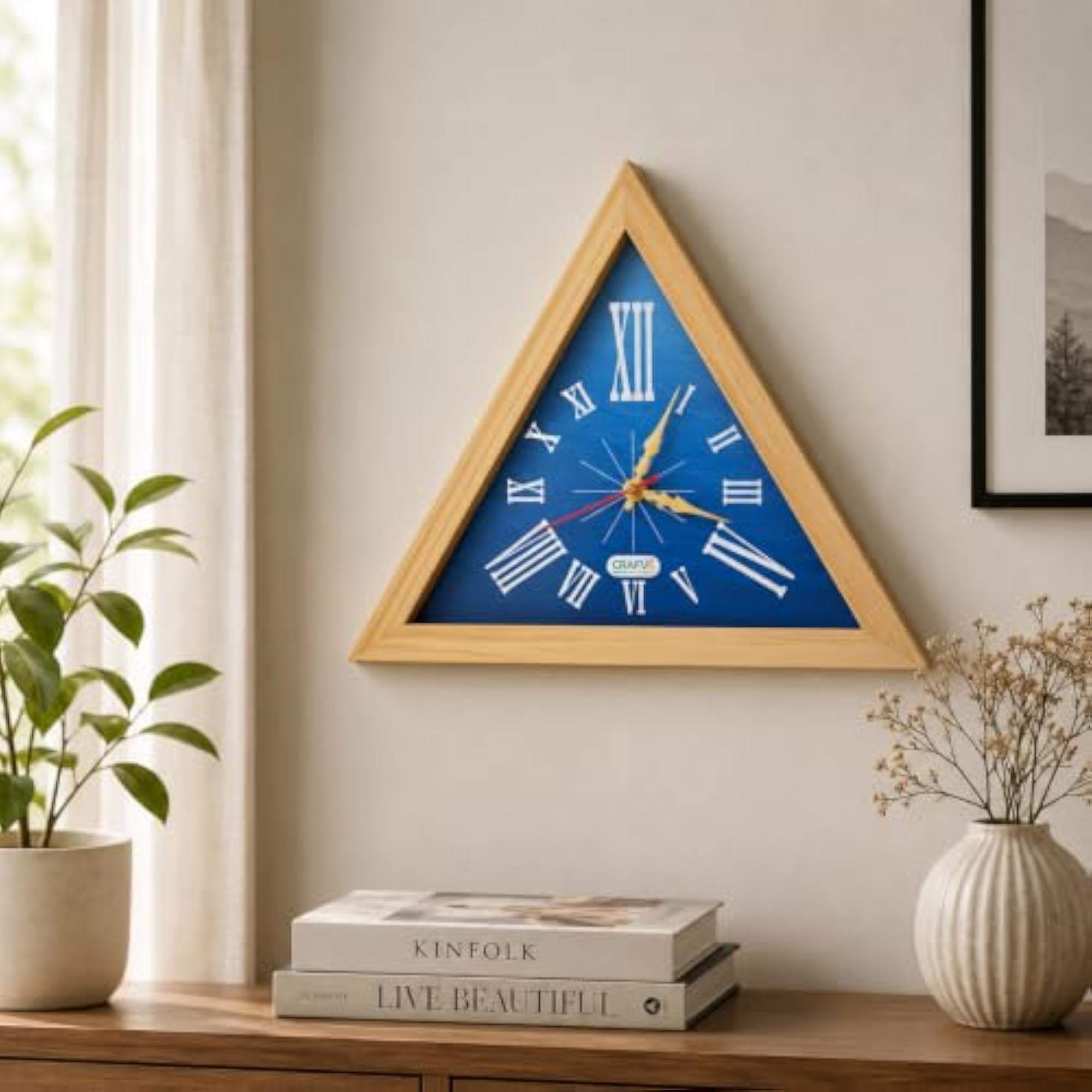 Vastu Compliant Triangle Wall Clock, Water Blue