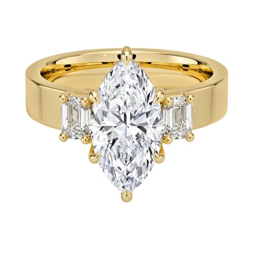 3 CT Marquise Cut Lab Grown Diamond Emerald Three Stone Engagement Ring