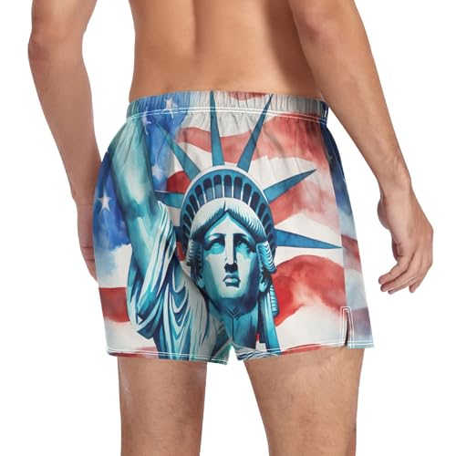 Usa Flag Statue Of Liberty Men's Cotton Boxer Shorts Sleep Shorts Underwear Pajama Bottoms with Button Fly4