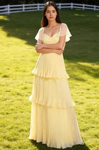 BITALY Tiered Ruffles Bridesmaid Dresses Long for Women Chiffon Sweetheart Ruched 2025 A Line Maxi Formal Dress BI2144