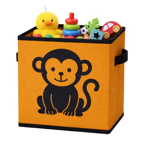 Image of Sopent Monkey Toy Storage Box & Kids Organiser - Animal Storage Basket for Kids Room, Foldable Fabric Toys Organizer Box, Kids Storage Basket