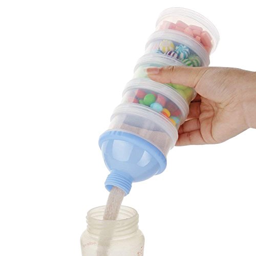 Image of 5 Compartments Stackable Baby Formula Container For Travel Non-Spill Portable and Stackable Formula Travel Container Baby Formula Container Dispenser for Protein Powder, Nuts, Small Fruit (Blue, 3)
