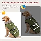 Woiil Hundemantel Wintermantel, Hundejacke Wasserdicht für Grosse Hunde mit Verstellbaren Schultergurten, Warm Hundemantel aus Fleece, Reflektierende Streifen,Geeignet für Labrador Olivgrün, XL