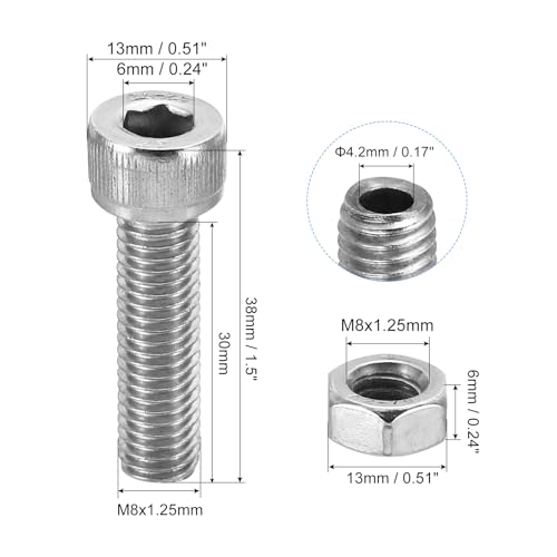 PATIKIL M8x30mm 304 Stainless Steel Hollow Bolt - Image 2