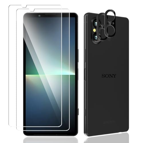 Jewloofa Protector de Pantalla Compatible con Sony Xperia 5 V Cristal Templado [2 Piezas] y Protector de Lente cámara [2 Piezas], 9H Dureza, Vidrio Templado para Xperia 5 V