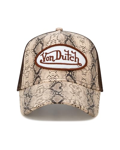 Image of Von Dutch Monogram Trucker Cap - Retro Snapback Cap for Men and Women - Adjustable Snap Fit Panel, Mesh Rear, Curved Bill