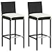 vidaXL Tabourets de Bar de Jardin et Coussins 2pcs Noir Résine tressée