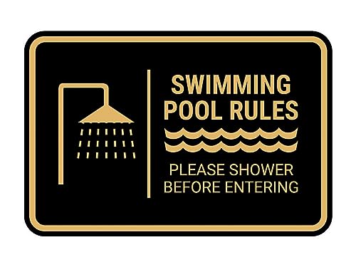 Signs ByLITA Classic Framed Swimming Pool Rules - Please Shower Before Entering Sign (Black Gold) - Large
