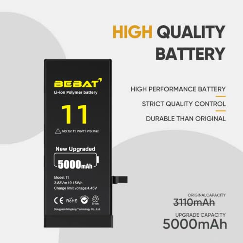 Image of Replacement for iPhone 11 Battery, 5000mAh High Capacity Li-ion Polymer Replacement Battery for Model A2111, A2223,A2221 with Professional Repair Tool Kits