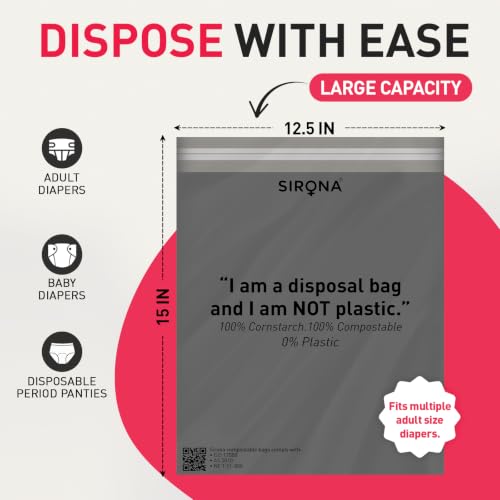 Image of Sirona Disposable Bags for Adult Diapers | Discreet, Locks In Odors, Leak-Proof Adhesive, Environmentally Friendly | Travel-Friendly Disposal Bags Pack of 30