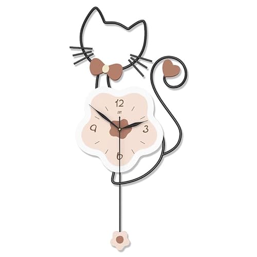 Quxxuol 振り子時計 猫の装飾壁掛け時計 かわいい おしゃれ 木製 静音 無騒音 部屋飾り お祭り 贈り物 居間 寝室 書斎 喫茶店 子供部屋用 (中くらい)
