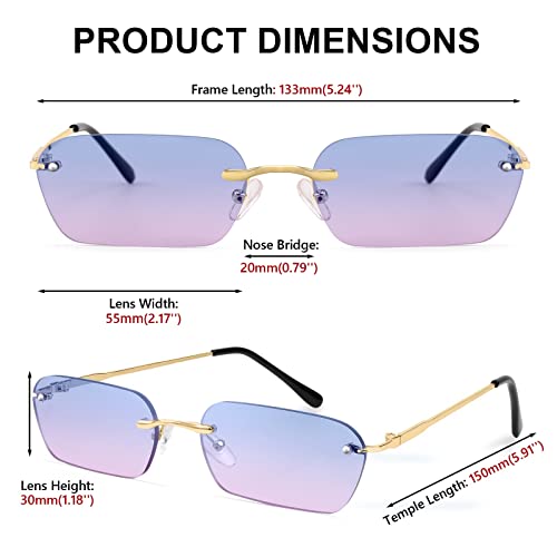 Image of FEISEDY Rimless Sunglasses Y2K Retro Small Narrow Clear Eyewear Vintage Rectangle Sunglasses for Women Men B2643