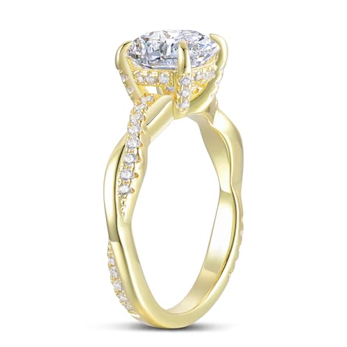 White Gold or Yellow Gold 14K Petite Twisted Vine 2.0 CT Moissanite Hidden Halo Engagement Ring3