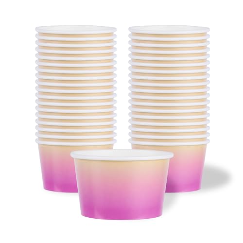 Image of Restaurantware Paper Cups 200 Count 8 Ounce Square Disposable Ice Cream Containers, Leak-Resistant Paper Dessert To Go Cups, Hot And Cold Food, Durable Purple and Yellow Ombre Design