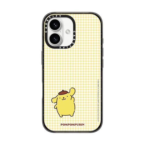 CASETiFY �C���p�N�g iPhone 16 �P�[�X [Sanrio Puppy Pals Co-lab/MagSafe�Ή�/���^ �y��/�ϏՌ�] - Pompompurin with you Custom Case - Checkered - Gre