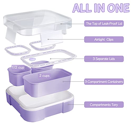 Genteen Bento Box For Kids, Kids Lunch Box With 3 Removable Compartments, Toddler Lunch Box For Daycare, School, Ideal Portion Size For Ages 3 To 7 Bpa-Free Dishwasher Safe-Green - Purple #TOP1