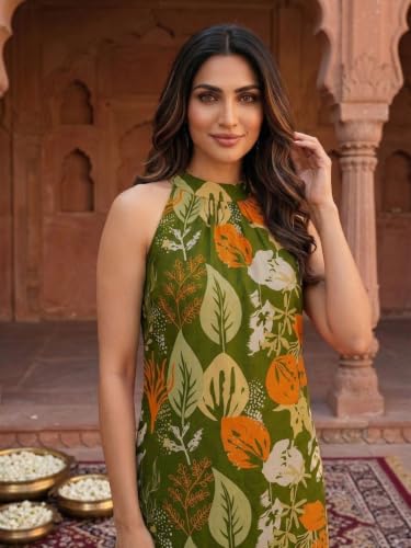 Image of OOMPH! Women's Hulter Neck Kurta & Bottom Set | Straight Kurta Outfits | Ethnic Set | Kurti Set for Woman