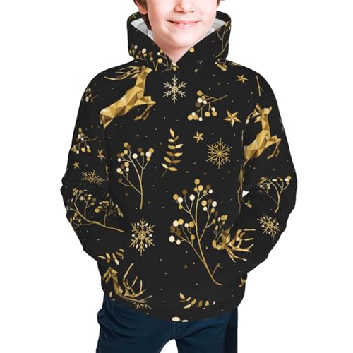 Christmas Gold Deers1 Kid Hoodies Boys Sweatshirts Girls Pullover with Pocket3