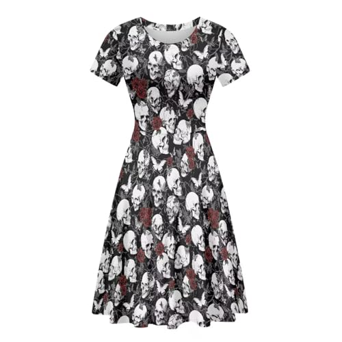 Image of HUGS IDEA Womens Puffy Swing Midi Dress Round Neck Short Sleeve Party A-Line Dresses