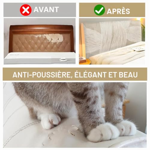 Hearda Housse de Tete de Lit 150 cm, Housse Tete de Lit Extensible, Beige Moderne Housse de Protection Tête de Lit Déhoussable et Lavable, Anti-poussière 130-160 cm – vue 6
