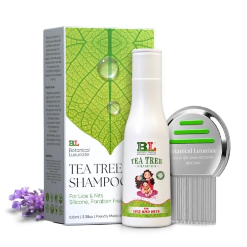 Image of Tea Tree Natural Anti Lice and Nits Shampoo 100 ml with Steel Lice and Nit's Removal Comb, Spiral Micro-Grooved Teeth for Kids | women | men