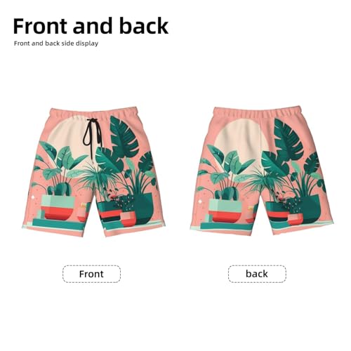 Beautiful Potted Green Plants Medium Youth Beach Pants, Soft and Breathable, with Drawstring Waist, Suitable for Sports and Leisure.2