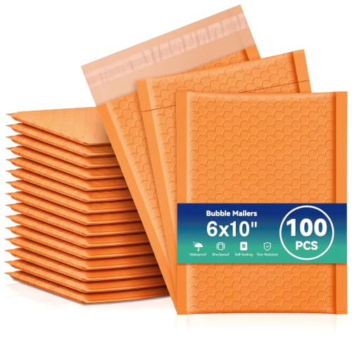 Bubble Mailers 6x10" 100 Pack: Self Seal Mailing Envelopes Orange