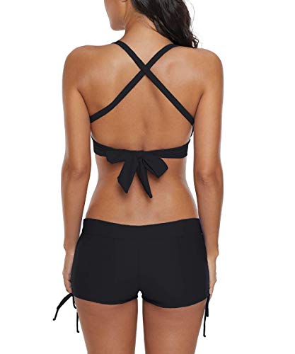 Century Star CU1CS1754GHA1LC1SN Women Push Up Athletic Two Piece Bikini Set Deep V Neck Halter Back With Boyshort Swimsuit Vintage Bathsuit Z Black 10-12 thumb #4