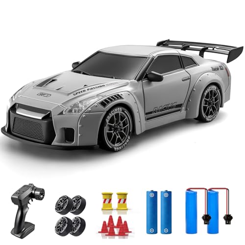 ACAMMZAR RC Drift Car, 1:24 Remote Control Car for Kids, 20KM/H 4WD High Speed RC Cars with LED Lights, Two Batteries, Extra Drifting Tires, Vehicle for Adults Boys Girls