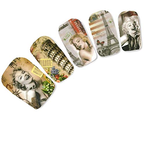 JUSTFOX - Tatuaje para uñas de Marilyn Monroe, Torre Eiffel, de Pisa, pegatinas para uñas.