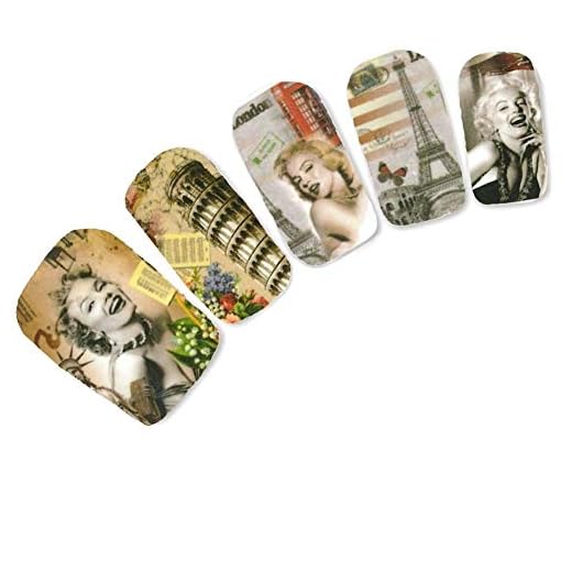 JUSTFOX - Tatuaje para uñas de Marilyn Monroe, Torre Eiffel, de Pisa, pegatinas para uñas.