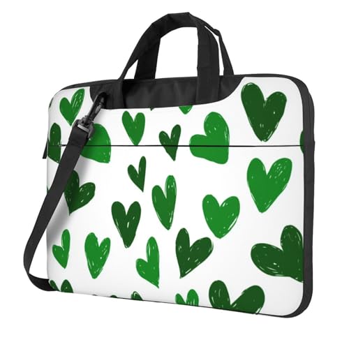 Housse ordinateur 15,6 pouces cœurs verts et étui PC portable rembourré
