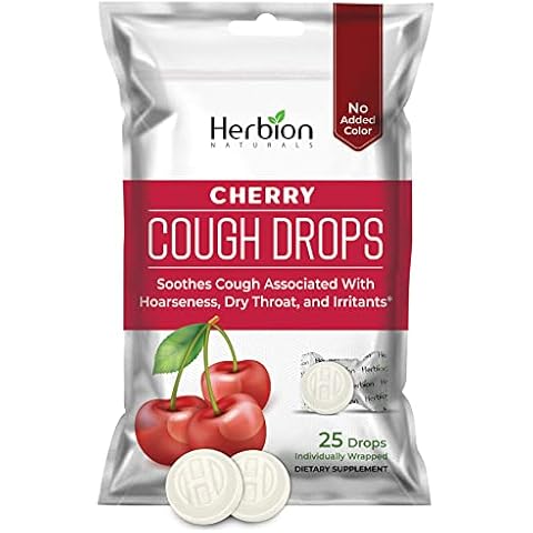 Herbion Naturals Cough Drops with Cherry Flavor, Soothes Sore Throat and Dry Mouth, for Adults, Children 6 and Above, 25Ct Pouch Cover