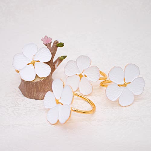 Xiadunai XIADUNAI-NR4 Elegant White Flower Napkin Rings Set Of 4 thumb #3