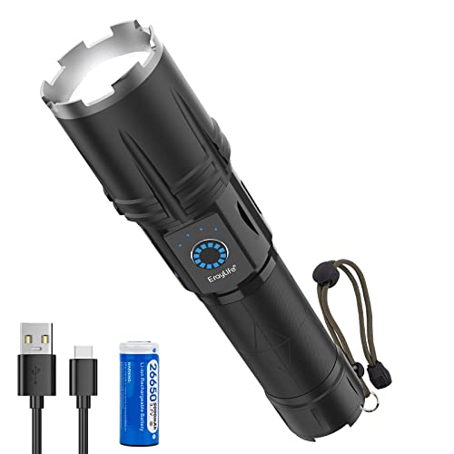 ErayLife LED Taschenlampe Extrem Hell, 30000 Lumen Taktische Taschenlampe, Wiederaufladbare Taschenlampen mit Zoombar/ 5000mah Akku/ Notfallhammer/ IP65 Wasserdicht Flashlight für Wandern Notfälle Cover