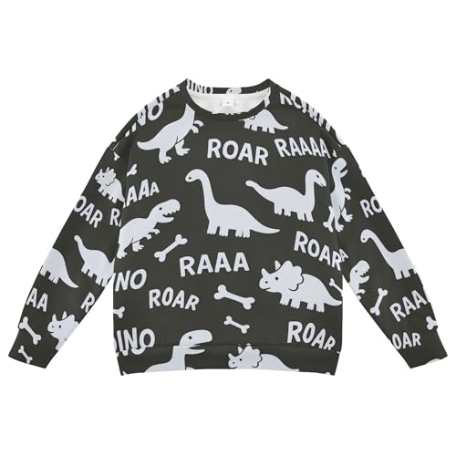 JUNZAN White Dinosaur Black Big Girls Sweatshirts Hoodies Long Sleeve Sweatshirt With Hoodie Athletic 4T