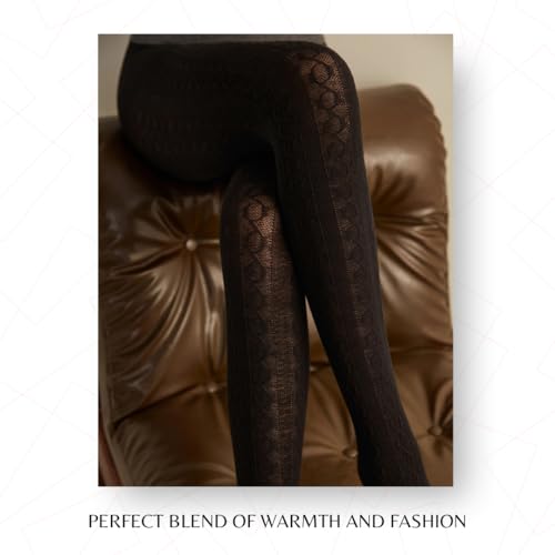Image of PENTI Karina Women's Knit Patterned Winter Tights | Warm Sweater Tights Cotton-Blend 180 Den | Black, Vanilla, Gray