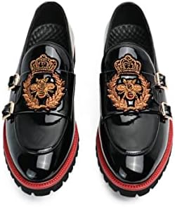 Santimon Unisex Platform Loafers Lug Sole Pattern Leather American Classics Embroidery Monk Shoes Black 10.5 US | Image 5