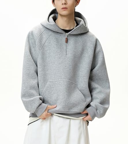 Mens' Half Zip Hoodies Casual High Collar Long Sleeves Hooded Pullover Sweatshirt with Pocket Teenagers Top3