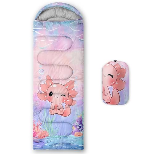 Image of QOOMO Axolotl Cute Camping Sleeping Bags,3 Season Warm & Cool Weather,Lightweight,Waterproof Sleeping Bags for Adults & Kids,Traveling,and Outdoors