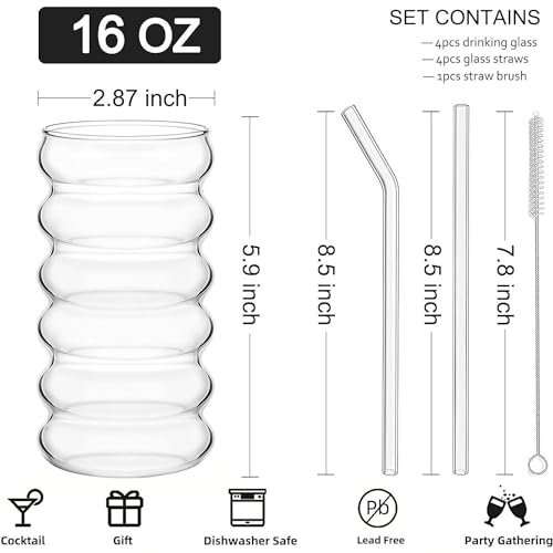 Set de 4 vasos ALINK con popotes 16 oz miniatura 3
